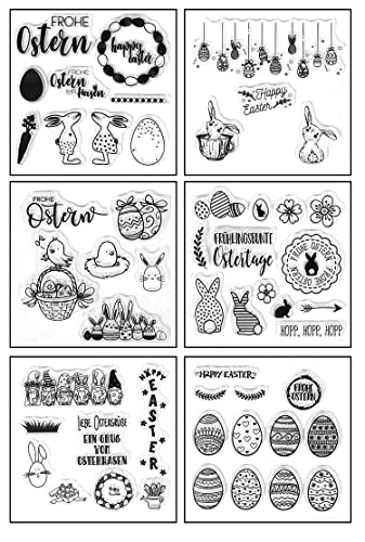 Silikonstempel Ostern Deutsch Set, 6 Blätter Clear Stamp Ostern Clear Stempel OsterHasen Ostereier Silikonstempel Frühling für DIY Bullet Journal Scrapbooking Fotoalbum Deutsch Stempelset Ostern von FOLANVOFF