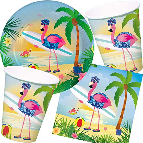 Folat/Carpeta 37-tlg. Party-Set * FLAMINGO * für eine Gartenparty mit Teller + Becher + Servietten | Deko Paradies Vogel Garten Motto Hawaii Strand Sommer von Folat