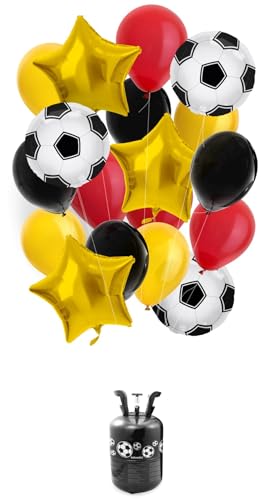 Ballongas Set * FUSSBALL EM 2024 * Helium Flasche + 18 Ballons + Band | Heliumflasche Set + Knickventil + Luftballons + Folienballons | Fußball EM 2024 Party Deutschland Deko Ballondeko von Folat