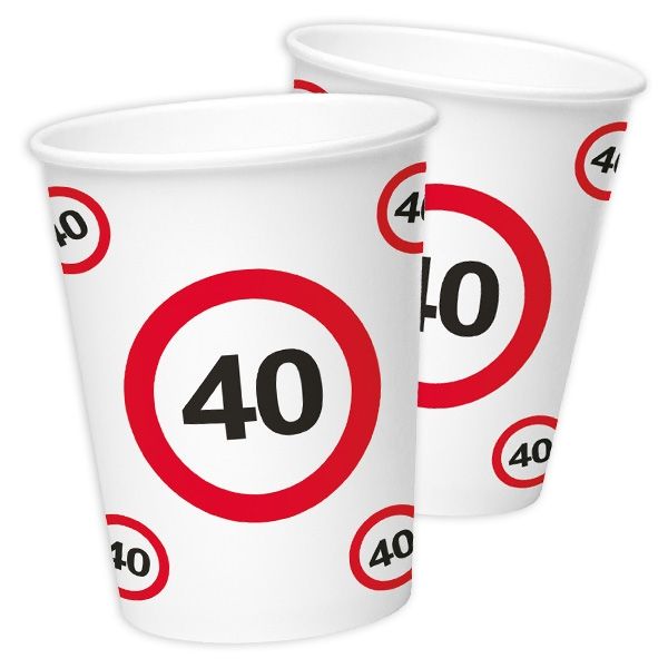 Becher "Verkehrsschild" zum 40. Geburtstag, 8er Pack von Folat