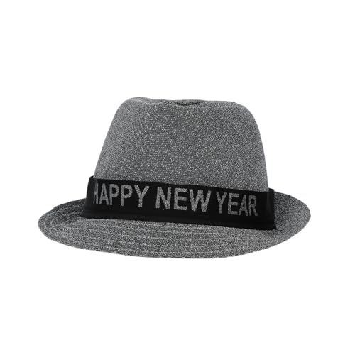 Folat 04471 Trilbyhut Lurex Silber-Silvester Deko, Neujahrs Party, Hutband mit Schrift Frohes Neues Jahr, Happy New Year von Folat