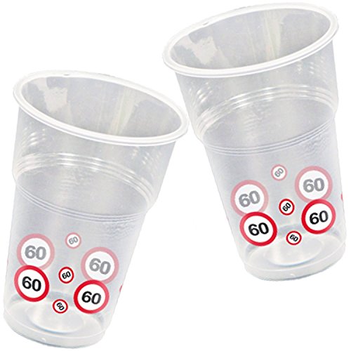 Folat 10 Becher * 60. Geburtstag * mit Verkehrsschild-Design // Set Cups Plastikbecher Partybecher Jubiläum Sechzig Einweg von Folat