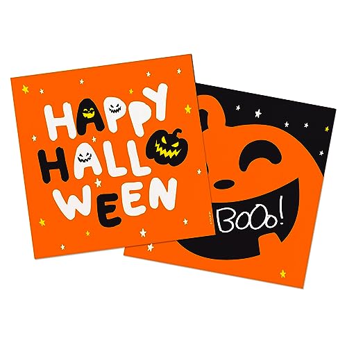 Folat 23868 23868-Happy BoOo-Halloween-Party-Servietten-20 stück Bedruckte Servietten 30 x 30 cm mit 'Happy Halloween', Kürbis Bar Decor Party Supplies, Süßes oder Saures, Mehrfarbig von Folat