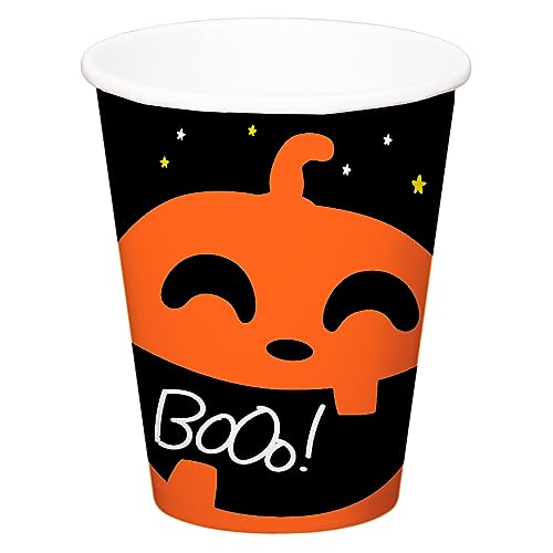 Folat 23869 - Happy Halloween Booo! - Trinkbecher 250 ml - 6 Stück Schwarz Orange Kürbis Partybecher, Party Bar Decor Party Supplies von Folat