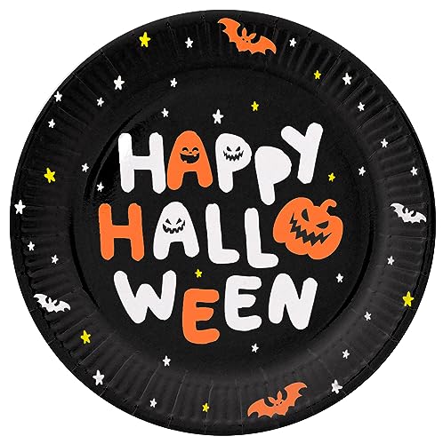 Folat 23870 23870-Happy Halloween Booo-Teller 23 cm-8 Stück Schwarz Orange Kürbis Bar Decor Party Supplies, Mehrfarbig von Folat