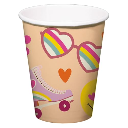 Folat 25030 Retro Hippie Trinkbecher-Boho Girlz-250 ml-8 Stück-Groovy Partyzubehör Gänseblümchen Blume Regenbogen Party Dekorationen, Mehrfarbig von Folat