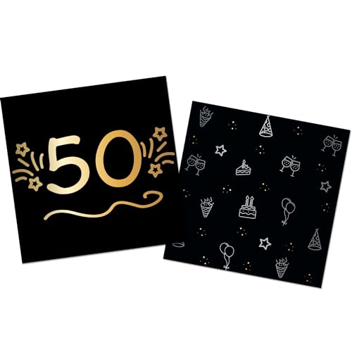 Folat 25058 Party Deko Schwarz Gold Silber-Servietten-50-Shining Glam-33 x 33 cm-16 Stück-Für Geburtstag, Jubiläum, 50 Jahre von Folat