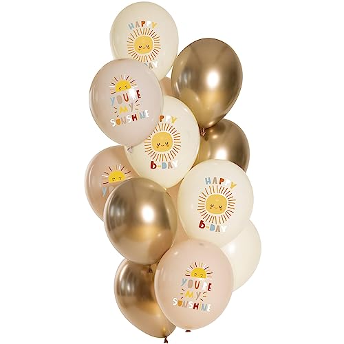 Folat 25139 Luftballons Set Latex-Birthday Sunshine 33cm-12 Stück-Für Geburtstag und Party Deko, Mehrfarbig, Large von Folat