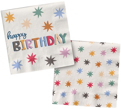 Folat 26862 Dekoration weiß mit bunten Sternen-Servietten-Starburst-33 x 33 cm-20 Stück-Fröhlich und farbenfroh Party Geschirr für Kinder und Erwachsenen Geburtstag, Mehrfarbig von Folat