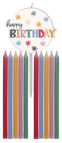 Folat 26870 Dekoration weiß mit bunten Sternen-Kerzen Set-Starburst-9,5 cm-11 Stück-Fröhlich und farbenfroh für Kinder und Erwachsenen Geburtstag, Mehrfarbig von Folat