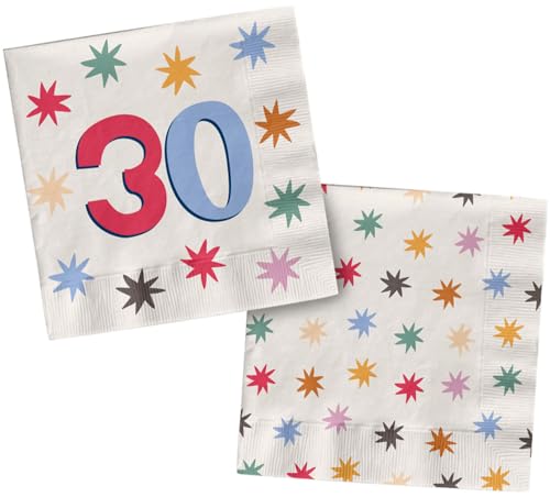 Folat 26876 Dekoration weiß mit bunten Sternen-Servietten-30-Starburst-33 x 33 cm-20 Stück-Fröhlich und farbenfroh Party Geschirr für Kinder und Erwachsenen Geburtstag, Mehrfarbig von Folat