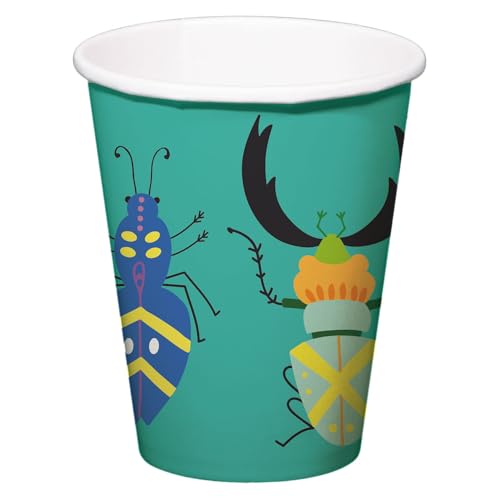 Folat 62802 Kindergeburtstag Deko Waldtiere Becher-Buzzing Bugs-250 ml-10 Stück-Party Geschirr Papier, Türkis von Folat