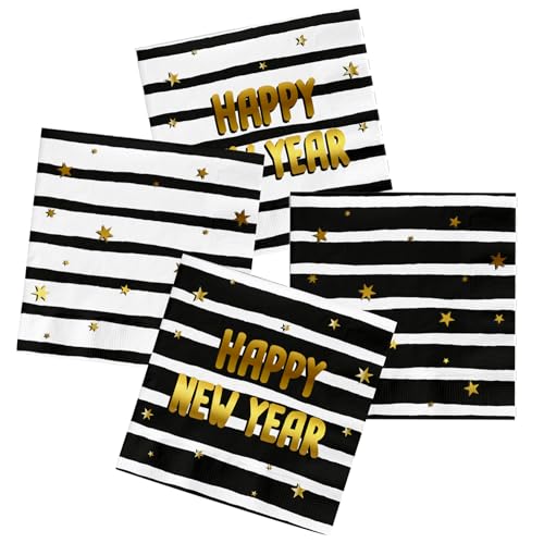 Folat 63756 Servietten-BlackGold HNY-33 x 33 cm-20 Stück-Silvester Deko, Neujahrs Party, Neujahr Silvesterdeko, Frohes Neues Jahr, Happy New Year, Mehrfarbig von Folat