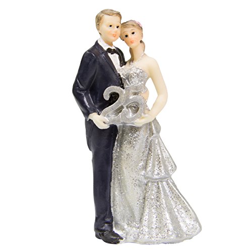 Folat 65121 - Hochzeitstorte Topper Figur Jubiläum 25 Silber Paar - ca. 11 cm hoch von Folat