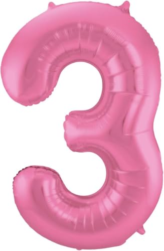 Folat Anzahl 65903 Folienballon Ziffer Zahl 3 Rosafarbener Metallic 86 cm-Helium Ballon Decoration Geburtstag, Hochzeit, Jubiläum, Pink Matt, Large von Folat