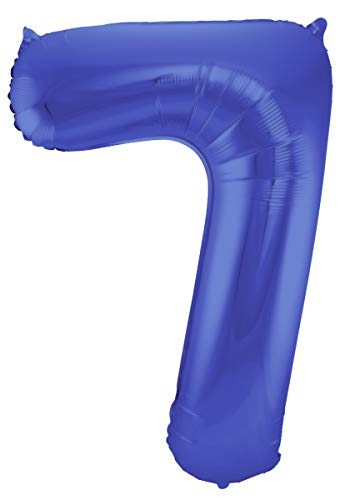 Folat 65927 Folienballon Ziffer Zahl 7 Metallic 86 cm-Helium Ballon Decoration Geburtstag, Hochzeit, Jubiläum, Blau Matt von Folat