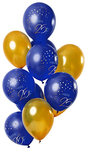 Folat 66625 - Luftballons aus Latex - blau / bronze - ca. 30 cm - 12 Stk. - Zahl: 25 von Folat