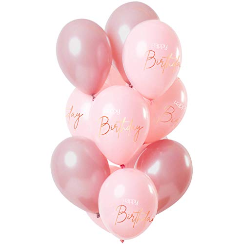 Folat 67005 - Luftballons aus Latex - rosa / rosegold - ca. 30 cm - 12 Stk. - Happy Birthday von Folat