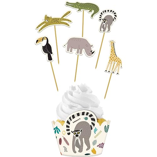 Folat 68305 Cupcake Deko-Set Zoo Party-12-teilig, Mehrfarben von Folat