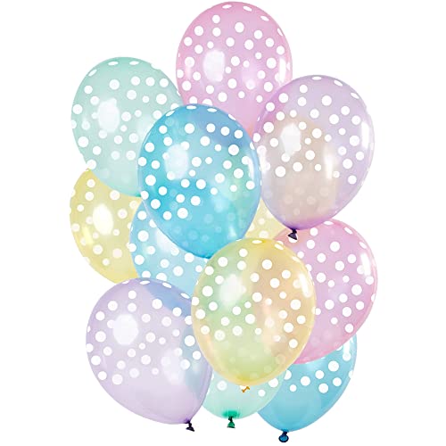 Folat 68850 Ballons mit Punkten Pastell Transparent 30cm-15 Stück Latex Helium Luftballon, Geburtstag Deko, Pastel, 30 cm von Folat