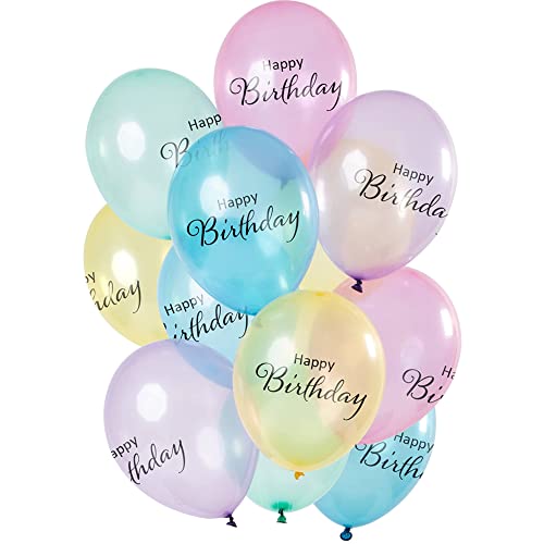 Folat 69330 Ballons 'Happy Birthday' Pastell Transparent 30cm-12 Stück Latex Helium Luftballon, Geburtstag Deko, Mehrfarbig, 30 cm von Folat