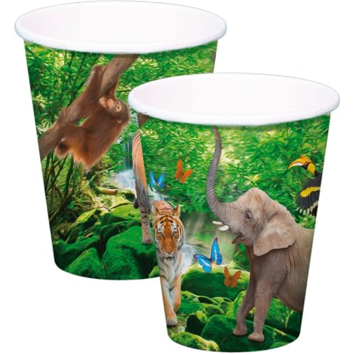 Folat 8 Papp-Becher *Safari & Wilde Tiere * für Party und Geburtstag 62001 // Kindergeburtstag Set Partybecher Becher Dschungel Löwe AFFE Zebra Giraffe von Folat