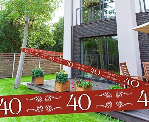 Folat 21476 40th Birthday Traffic Sign Barricade Tape-15 m Verkehrszeichen-Absperrband zum 40. Geburtstag, rot, 158 von Folat