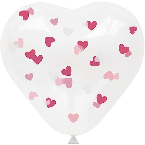 Folat Buchstaben 24883 Romantische Love Deko Luftballons Herzen mit Rosa Confetti 4 Stück-Latex Ballons Helium für Hochzeit Valentinstag oder Muttertag, Pink, Large von Folat