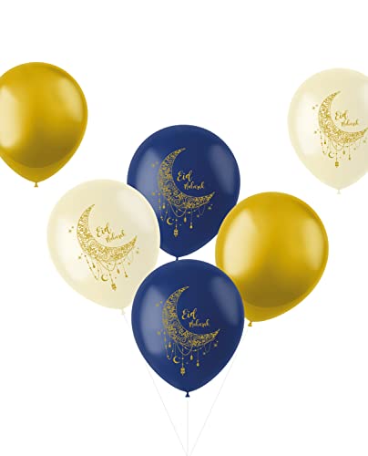 Folat Eid Mubarak Ramadan Dekoration - Ballons Gold Weiß Blau 33 cm 6 Stück - Eid Deko Stern Mond Zubehör Ramadan von Folat