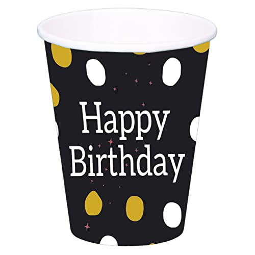 Folat - Glossy Black 'Happy Birthday' Becher, 250 ml, 8 Stück, Schwarz von Folat