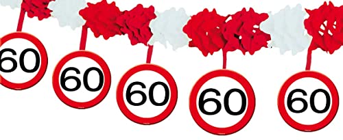 Folat 05235 60th Birthday Traffic Sign Garland with Hangers Geburtstag Verkehrsschild Girlande mit Aufhängern, Zahl 60 von Folat