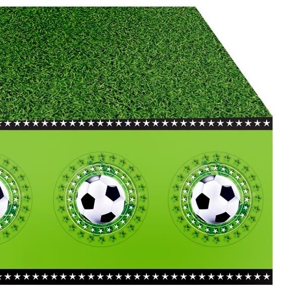 Fußball Partytischdecke als grüner Rasen mit Bällen am Rand, 1,3×1,8m von Folat