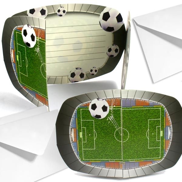 Fußball-Stadion Einladungen im 8er Pack für Fußballparty +Umschläge von Folat