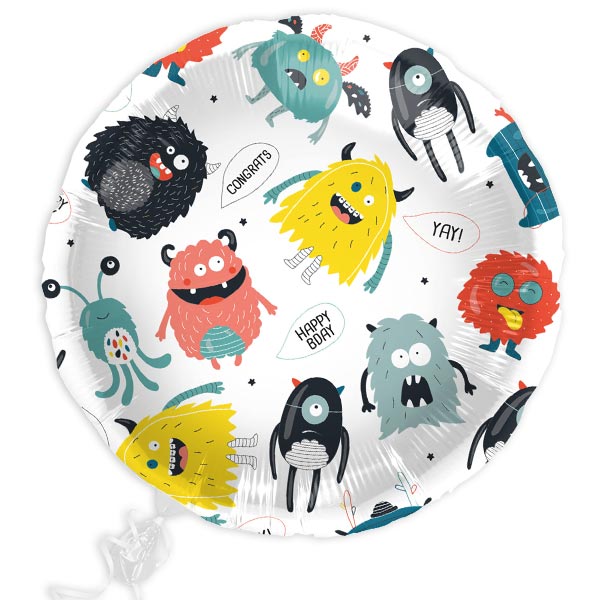 Happy Birthday Folienballon mit Monster-Motiv, Ø 35cm von Folat