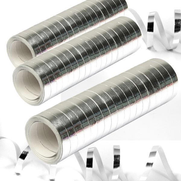 Luftschlangen Metallic silbern 3er Pack, je 18 Rollen von Folat