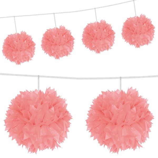 Pompom Girlande rosa mit prächtigen Puffbällen, 3 m, Papier von Folat