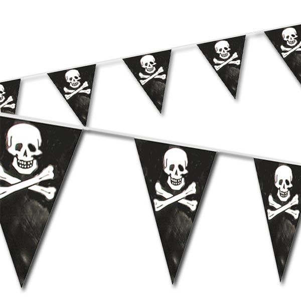 Totenkopf-Wimpelkette schwarz 10m als Piratenparty Deko, aus Folie von Folat