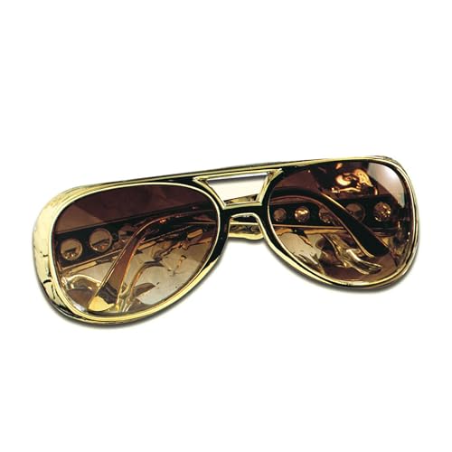Widmann 6740R - Rock´n´Roll Brille, goldfarbenes Gestell, bräunliche Kunststoffgläser, Karneval, Mottoparty von W WIDMANN MILANO Party Fashion