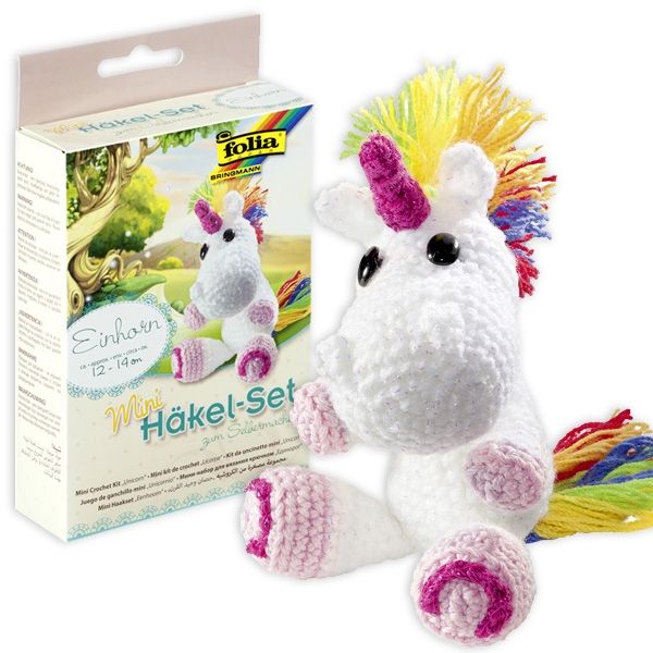 Glitzer Einhorn Mini Häkelset, Bastelset, Kinder sinnvoll beschäftigen von Folia Bringmann