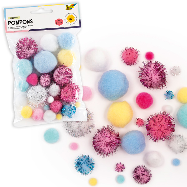 Glitzer-Pompons, Einhorn, 30 Stück von Folia Bringmann