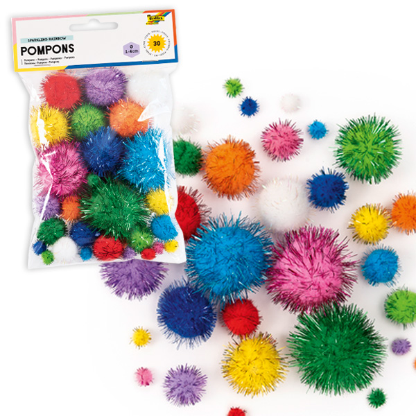 Glitzer-Pompons, Regenbogen, 30 Stück von Folia Bringmann