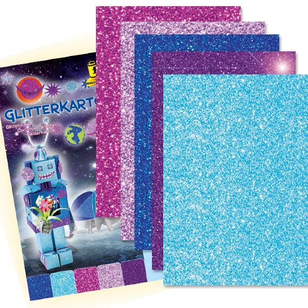 Glitzerkarton ICE, 5 Blatt, 24×34cm, einseitig mit Glitter veredelte Pappe von Folia Bringmann