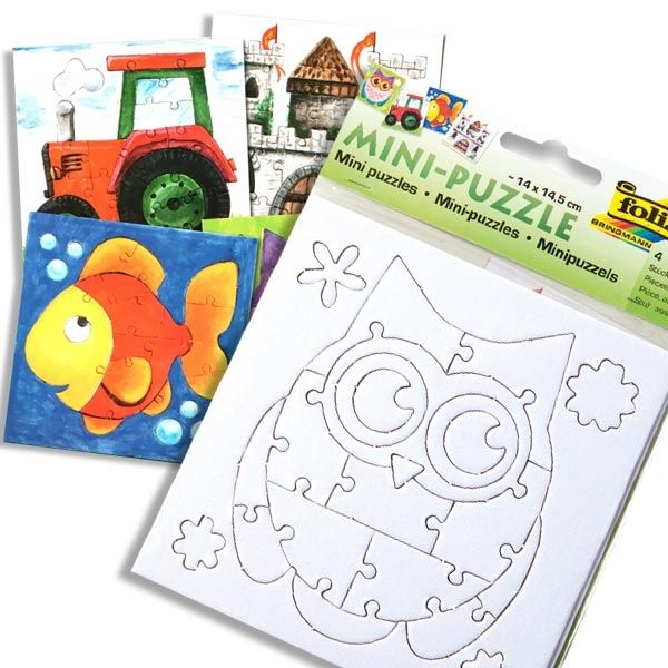 Mini Puzzle Set, 4 Stk, zum Anmalen und Puzzeln, zum Kindergeburtstag von Folia Bringmann