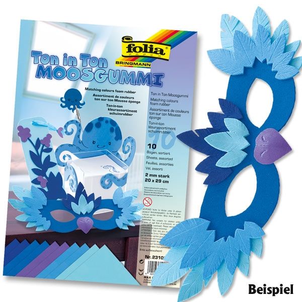 Moosgummi-Set in Blau, 10 Blätter in 5 verschiedenen blauen Farbtönen von Folia Bringmann