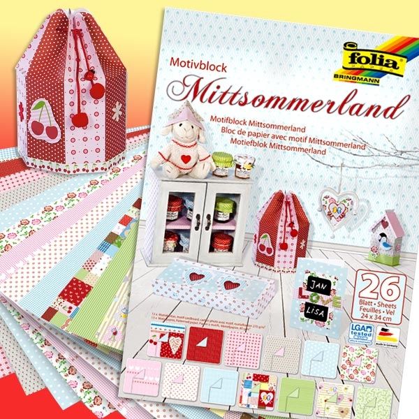 Motivblock MITTSOMMERLAND 24x34cm, 26 Blatt sortiert, 26 Bastelbögen zum Aufkleben von Folia Bringmann