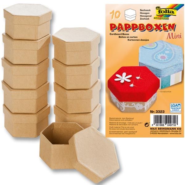 Pappboxen Mini, 10 Stück SECHSECK, 7,5x6,5x4 cm, natur,als Geschenkbox von Folia Bringmann