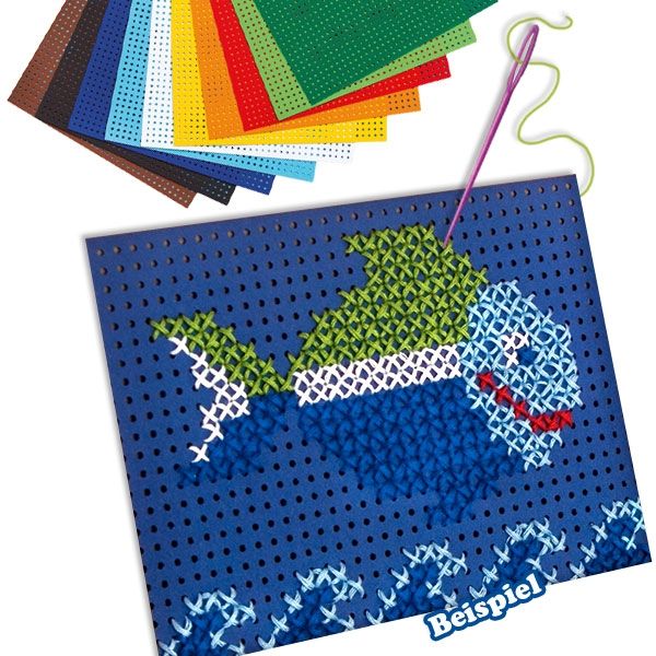 Stickkarton-Set, 25-tlg. mit Garn, Nadeln u. Vorlagen, Motive selber sticken von Folia Bringmann