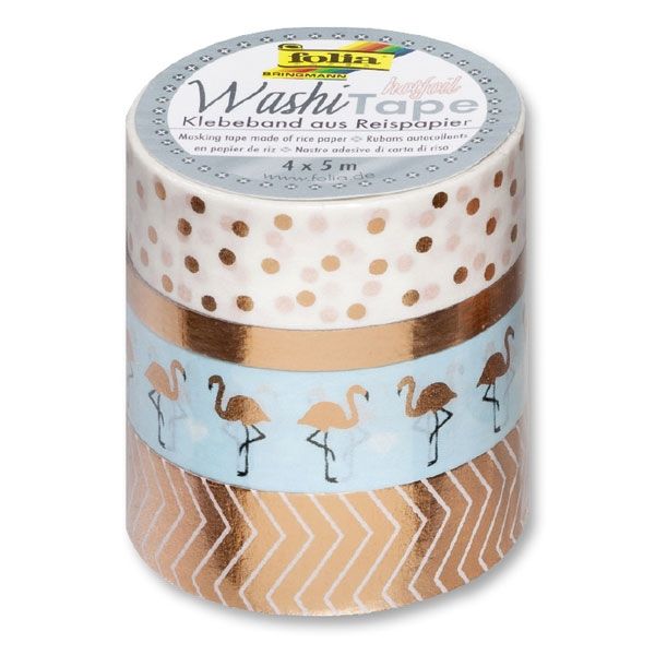 Washi Tape - Hotfoil Rosegold, 4er Packung, rückstandslos entfernbar von Folia Bringmann