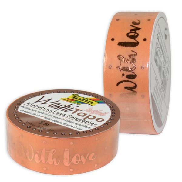 Washi Tape mit Heißfolienveredelung, 1 Rolle, Rosegold "With Love" von Folia Bringmann