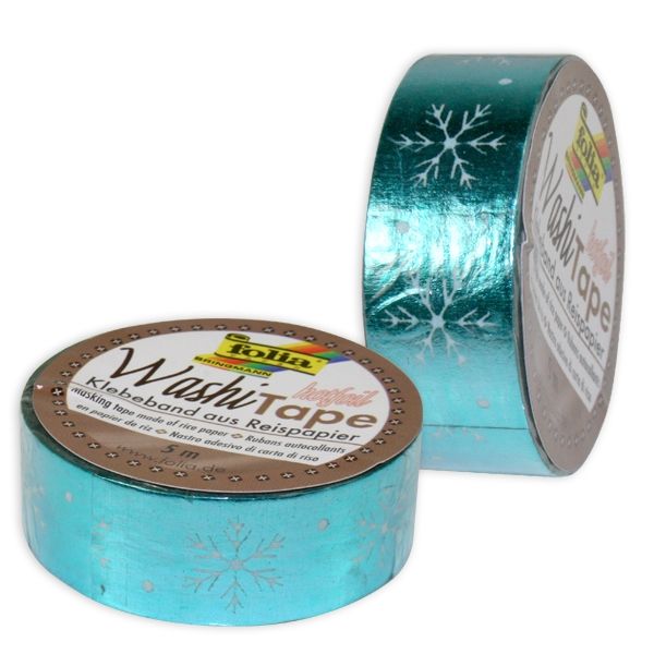 Washi Tape mit Heißfolienveredelung, 1 Rolle, eisblau Schneeflocken von Folia Bringmann